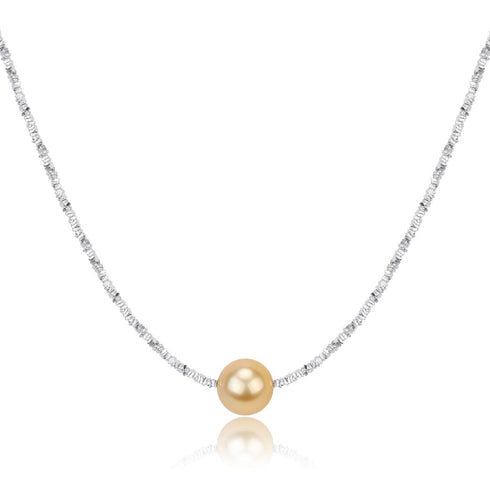 Golden South Sea Pearl Silver Shards Pendant Necklace - House Of Pearls